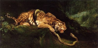 Ein Tiger kämpft mit einer Schlange von Giulio Aristide Sartorio